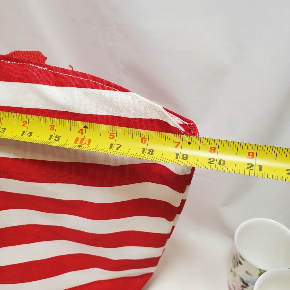 Adobe Canvas Tote Bag with Zipper Red and White Stripes - Picture 8 of 9